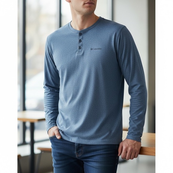 Columbia Other - Columbia Henley Shirt Mens XL Blue Omni-Wick Long Sleeve Heathered  Outdoor
